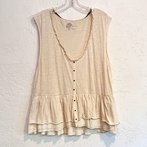 Anthropology Pilcro Slvls Tank Top, Sz XL, Ruffle and Button Detail, Hippie Look